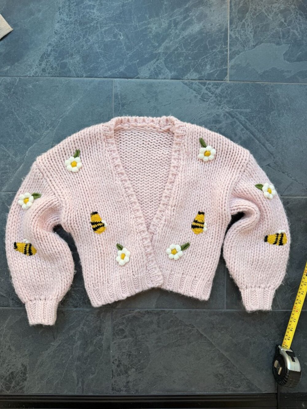 crochet cottagecore pink bumblebee knit cardigan xs